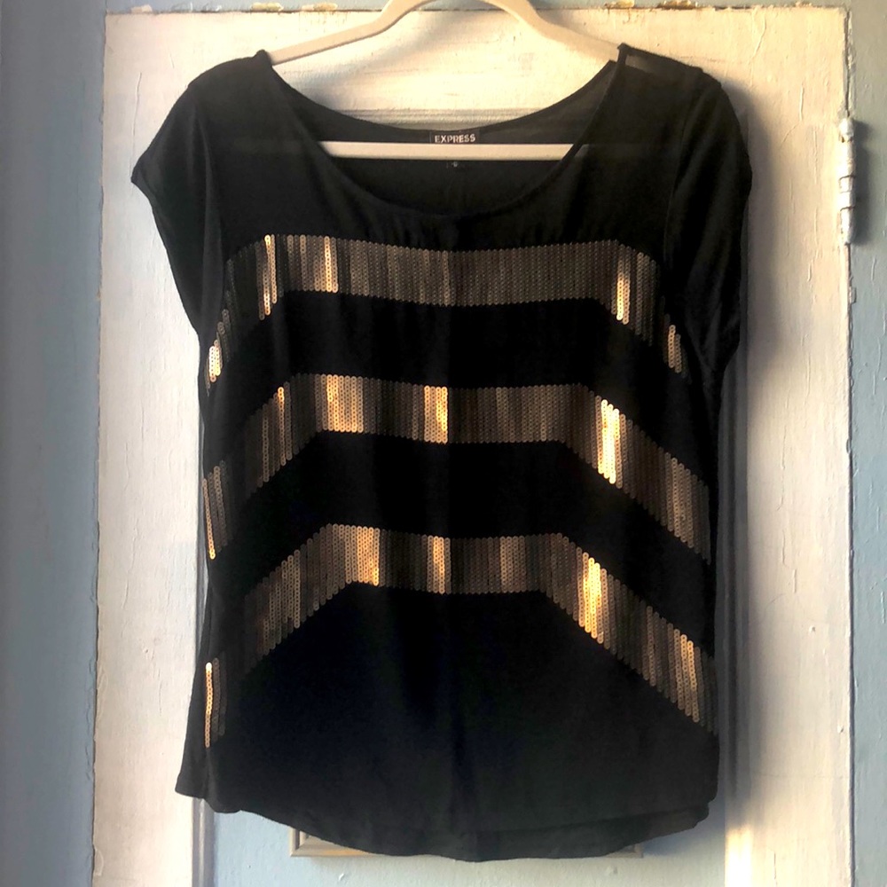 Express | Cap sleeve sequin striped shirt